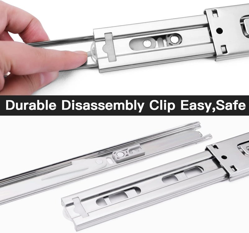HLC 12 inch Soft Self Close Drawer Slides 6 Pairs (12pcs) Full Extension Ball Bearing 3 fold Full Stretch Side Mount Drawer Slides 100 LB Capacity Drawer Slide 12" Silver - Image 4